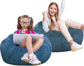 Kdbbc-blue2p Kisoy 2 Pcs Classic Bean Bag Chair With Faux Rabbit Fur Cover 2pcs 2.5foot Blue