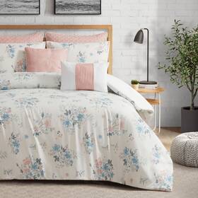 Lbz025419 Lucky Brand Clarie Floral Comforter Set With Pillows - Full/queen Size 7 Pi