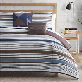 Lbz027632 Lucky Brand Monterey Stripe Comforter Set With Pillows - Full/queen Size 5