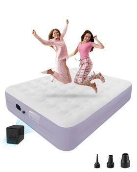 W037 Lussoamor Queen Air Mattress With Built-in Pump - 18 Inch Raised Velvet Plush Inflatable Be