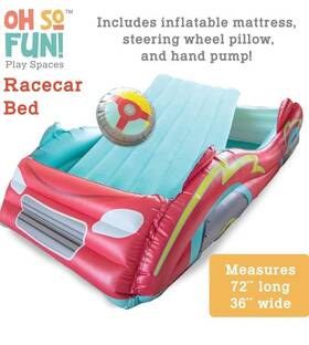 Mindware 14434390 Oh So Fun Play Spaces Racecar Bed Kids Inflatable Mattress 72x36