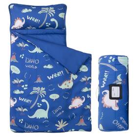 Morais 764725806292 Toddler Nap Mat With Pillow And Blanket - 52 Inch X 20 Blue-dinosaur