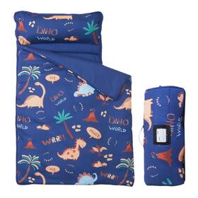Morais 764725806322 Toddler Nap Mat With Pillow And Blanket - 52 Inch X 20 Navy-dinosaur