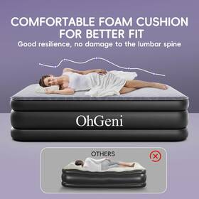 Amh7v202 Ohgeni Queen Air Mattress With Built-in Pump And Foam Topper 18 Inch High For Home Travel