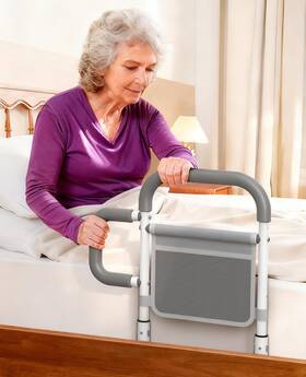 Onthewei 417 2.0 Bed Rails For Elderly Adults Safety With Double Non-slip Handle And Storage Po