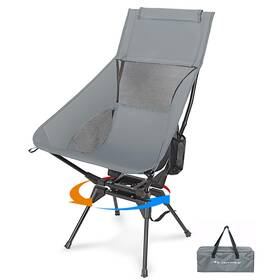 472700 Outtply Swivel Camping Chair High Back Folding With Head Support Grey