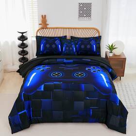 Lgb001 Perfemet Twin Size Bed In A Bag 6 Pieces Gaming Bedding Set For Boys Blue Gam