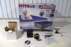 Pittman Outdoors 855100009169 Inflatable Indooroutdoor Air Mattress Queen 20 Inch High With Battery And Charger Blue