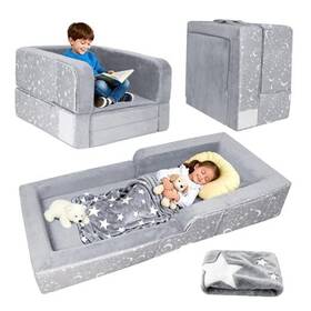 Puzzverse 774356586883 Portable Toddler Travel Bed 2 In 1 Foldable Sofa Chair Soft Baby