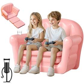 Jy003a Qpau Inflatable Couch Extra Wide 2-in-1 Toddler Fold Out With Plush Conver
