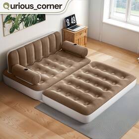 Qurious Corner 197839534216 Camping Air Sofa Queen Mattress With Built In Pump Waterproof Khaki Velvet