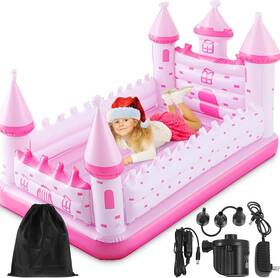 Sah-relaxgiant-0698 Relaxgiant Pink Castle Toddler Travel Bed With Safety Bumper And Air Mattress Inflatable To