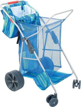 Rio Brands 080958356428 Beach Wonder Wheeler Deluxe Utility Lawn And Foldable Cart Blue