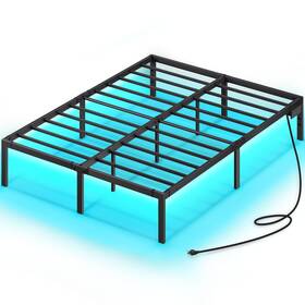Bf006-bk-q-rr-vc Rolanstar Bed Frame With Usb Charging Station Queen Led Light