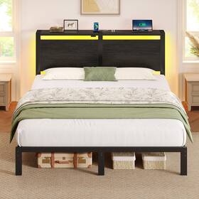 Hq-chj005-10 Rolanstar Full Size Bed Frame With Charging Station Led