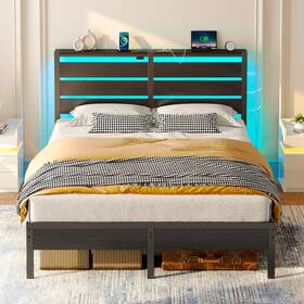 Hq-chj026-05 Rolanstar Full Size Bed Frame With Usb Charging Station Led W