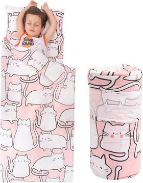 Nmqd-102 Rossison Nap Mat With Pillow And Blanket 100% Extra Long-56 Inch X20 Pink White Cat