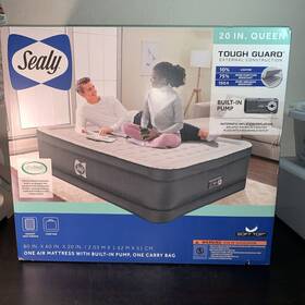 94073e Sealy Amazing 20 Inch Queen Tough Guard Air Mattress Built-in Pump Soft Top Sealed