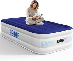 B0fx44ccpz Sebor Twin Size Air Mattress Built-in Pump 18 Inch Comfortable Self-inflating Bed Blue