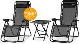 Slzghtbbk78 Serenelife Zero Gravity Lounge Chairs 2 Pack With Side Table Onesize Black