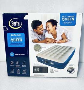 985390422q Serta New Air 16 Inch Raised Queen Inflatable Mattress With Internal One Touch Pump