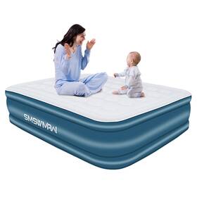 S-queen-blue01 Smswmaw Queen Air Mattress With Built In Pump 18 Inch Elevated Blow Up Mat