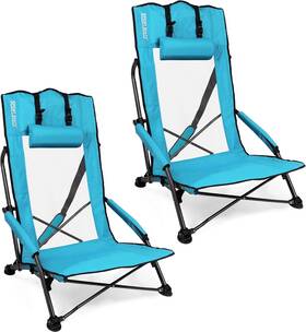 Bch-2-cyan Sport Beats Low Beach Chairs Set Of 2 Folding High Back Cyan