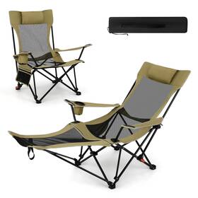 Gt-tk-gn12446-np Tangkula Reclining Camping Chair 2 In 1 Porable Folding Lawn Green