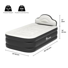 Beyshzaq3d Taus 18-inch Queen / Twin Xl Inflatable Bed With Integrated Pump And Headboard