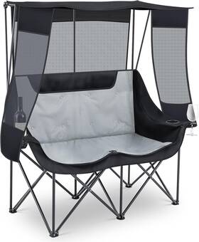 Teenyyou-chwi-2422 Teenyyou Double Camping Chair With Canopy Shade 47.2 X 20 Inches Black And Grey