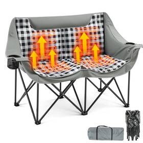 Yit-teenyyou-7959 Teenyyou Padded Heated Double Camping Chair For Adults 4 Heating Zones And 3 Gray Plaid