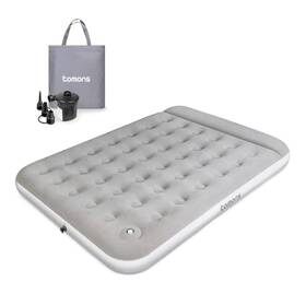 Od02001 Tomons Grey Queen Size Inflatable Bed With Pump Perfect For Camping/ Home/travel