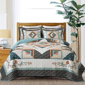 Tw3-qs-huaruixiangkuang-blu-q Twinrun Cotton Quilts Queen Size Lightweight Bedspreads For Bed