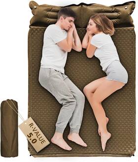 Suede-k-2p Wild Fun Double Sleeping Pad 2in Camping Mattress 2 Person With Full Khaki