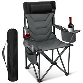 Xc2405 Xplrkamp Blackgrey-us-new Oversized High-back Camping Chairs With Pillow Dual Cup Holders And Cooler Bag