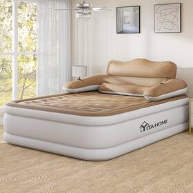 Mayihx9iol Yitahome Size Air Mattress With Headboard 18in Inflatable Pillow Queen Brown