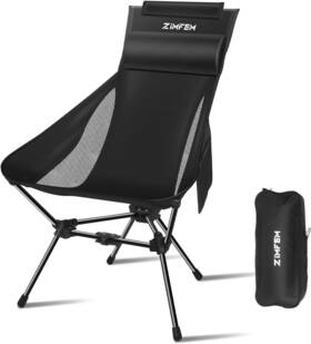 Zimfem 797505404098 Camping Chairs Portable Chair With Headrest And Storage Bag Black