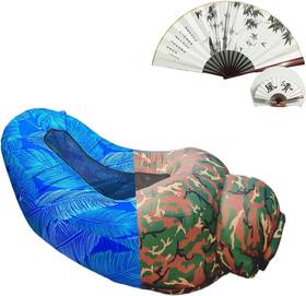 Flc22 Zumehu Inflatable Lounger Air Sofa Chair Portable Oversized Printed Blue