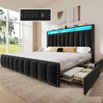 Dwvo Queen Size Bed Frame With 4 Storage Drawers And Rgb Led Lights, Velvet U.... Fixed Price $297.04.