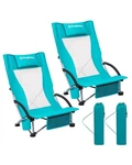 Kingcamp Low Beach Chairs Pack, Folding Twin ERGOBREEZE-CYAN-2. Fixed Price $135.66.