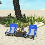 Outsunny Set Of 2 Folding Beach Chair With Carry Bag, Cup Holder Dark Blue. Fixed Price $65.99.