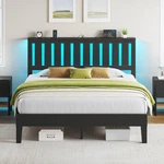 Rolanstar Full Bed Frame Headboard Charging Station And Led Lights Wooden. Fixed Price $149.41.