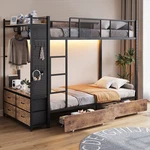 Twin Over Bunk Bed Frame With 6 Storage Drawers, Led & Power. Fixed Price $259.99.