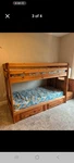 Wooden Twin Bunk Bed Brown With Storage Drawers, Stairs, Mattress Included. Fixed Price $450.00.