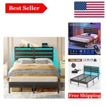 Stylish Full-size Metal Bed With Usb Charging, Led Lights & Storage. Fixed Price $256.99.