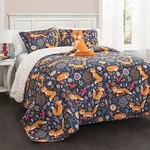 Navy Blue Orange Fox Woodland Floral 4 Pc Quilt Set Twin Full Queen Bed Coverlet. Fixed Price $91.90.