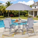 6-PIECE Outdoor Dining Set With Folding Chairs, Umbrella & Tempered Glass Table. Fixed Price $213.51.