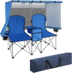 Sky Blue Double Camping Chair With Canopy & Cooler Bag - Heavy Duty Loveseat. Fixed Price $200.99.