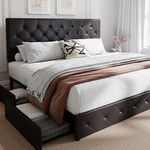 King Size Upholstered Platform Bed Frame With Storage Drawers And Adjustable Hea. Fixed Price $499.99.