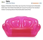 Kigley Inflatable Chair Blow Up Couches Transparent Sofa Seat Pink. Fixed Price $64.99.